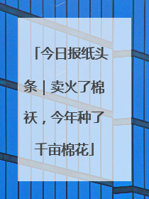 今日报纸头条｜卖火了棉袄，今年种了千亩棉花